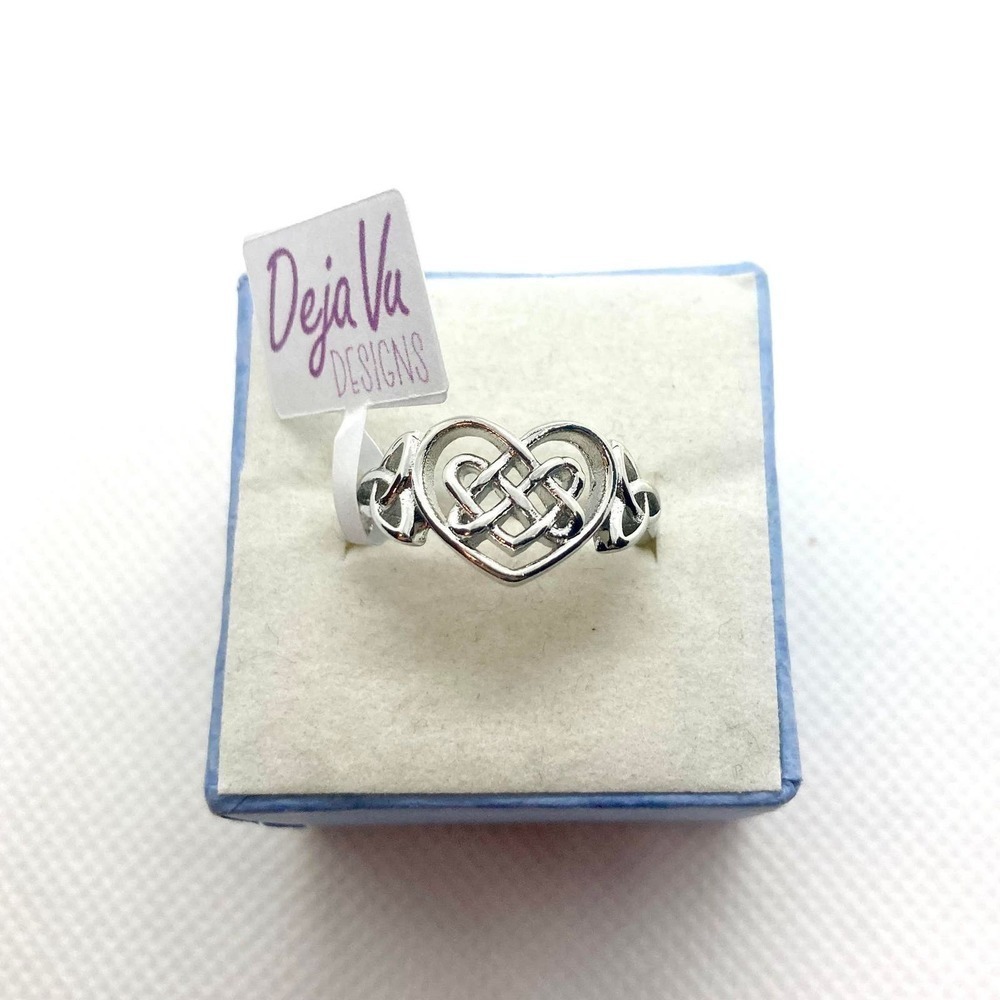 Silver Plated Celtic Heart Knot Ring Size 9 - Picture 3 of 8